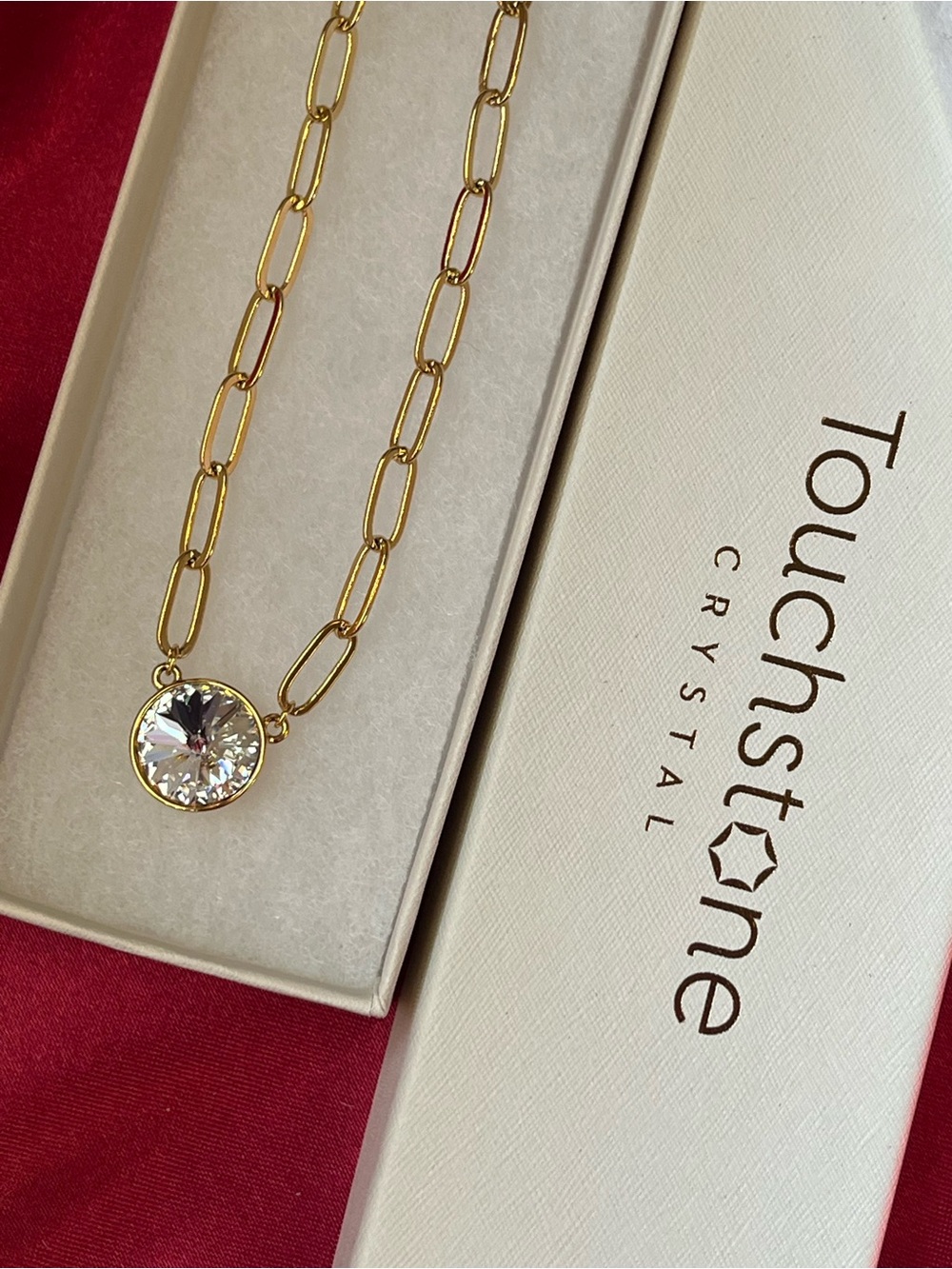 Touchstone Crystal “Golden Hour” Swarovski Gold-Link Necklace, NWT